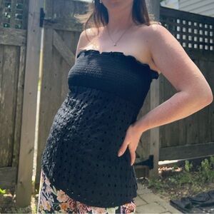 Express Size Small Black Strapless Eyelet Top